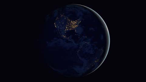 This new global view of Earth's city lights is a composite assembled from data acquired by the Suomi National Polar-orbiting Partnership (NPP) satellite.  (Courtesy: NASA's Earth Observatory/NOAA/DOD)