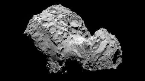 Comet 67P/Churyumov-Gerasimenko by Rosetta’s OSIRIS narrow-angle camera on August 3, 2014, from a distance of 177 miles (285 kilometers).