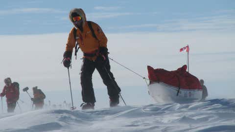 In this undated photo provided by Walking with the Wounded (WWTW) on Dec. 3, 2013, Chris Downey of Team Commonwealth walks with his sled in Antarctica on the South Pole Allied Challenge. (Victoria Nicholson/WWTW via Getty Images)