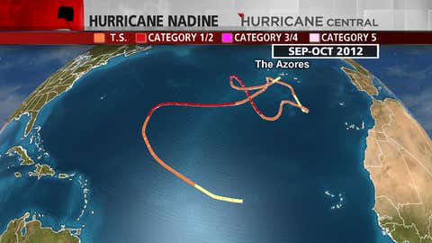 Nadine's meandering three-week-plus odyssey in September and early October 2012 affected The Azores not once,but twice. Nadine strengthened to a hurricane three different times.