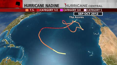 Nadine's meandering three-week-plus odyssey in September and early October 2012 affected The Azores not once, but twice.  Nadine strengthened to a hurricane three different times.