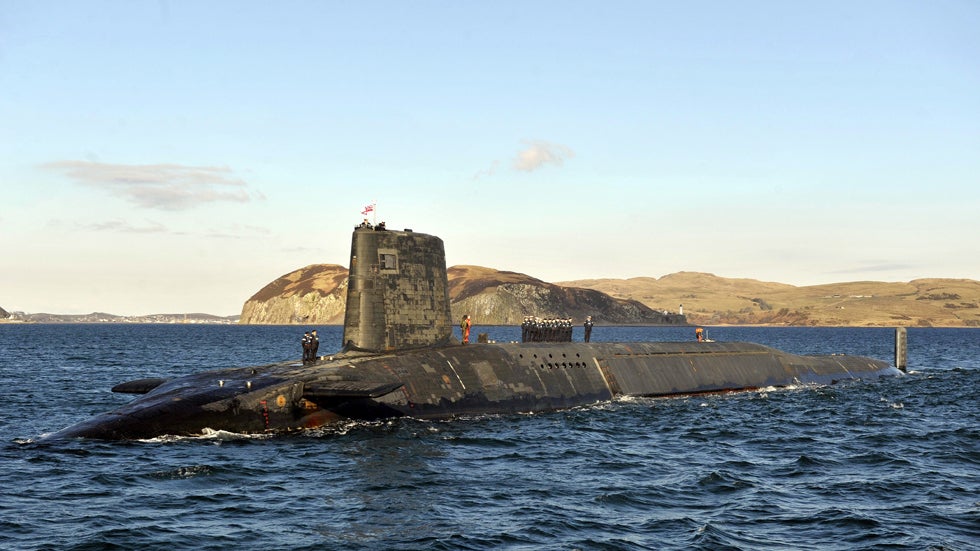 A picture shows the Trident Nuclear Submarine, HMS Victorious, on patrol off the west coast of Scotland on April 4, 2013 before the visit of British Prime Minister David Cameron.  (Andy Buchanan/AFP/Getty Images)