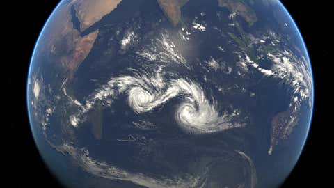 Composite satellite image showing Tropical Cyclones Eunice and Diamondra on Jan. 28, 2015. 