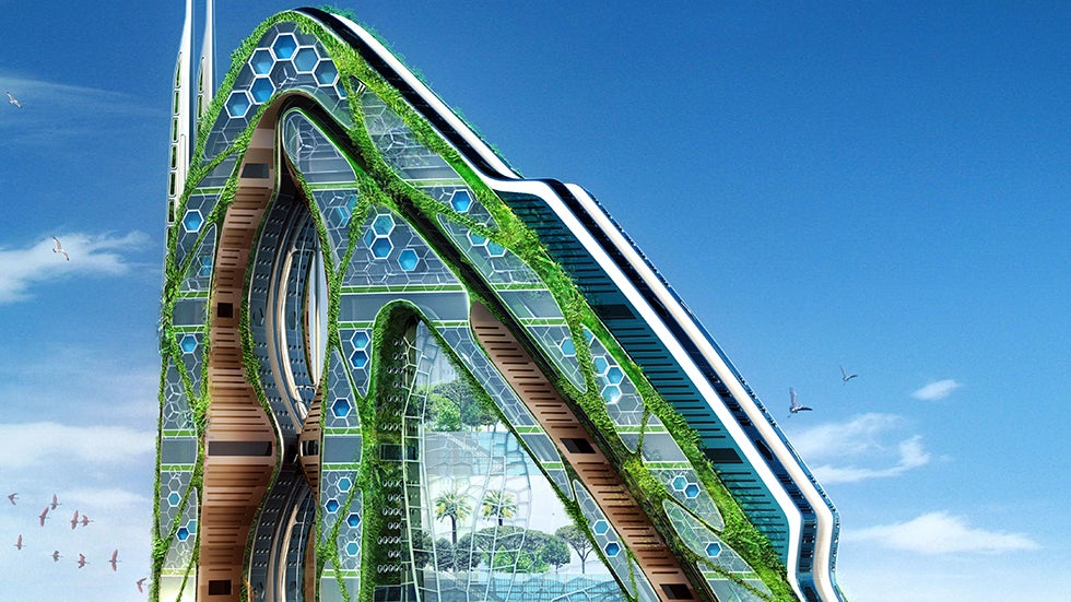 Dragonfly includes vegetative walls and greenhouses. (Image: VINCENT CALLEBAUT ARCHITECTURES - www.vincent.callebaut.org)