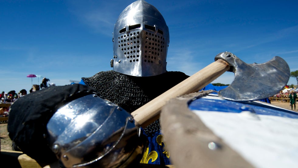 A knight of France during the International Medieval Combat at the castle of Belmonte on May 4, 2014 in Belmonte, Spain. Medieval Combat is a contact sport based on the medieval tournaments in Europe of the 14th and 15th centuries. (Juan Naharro Gimenez/Getty Images)