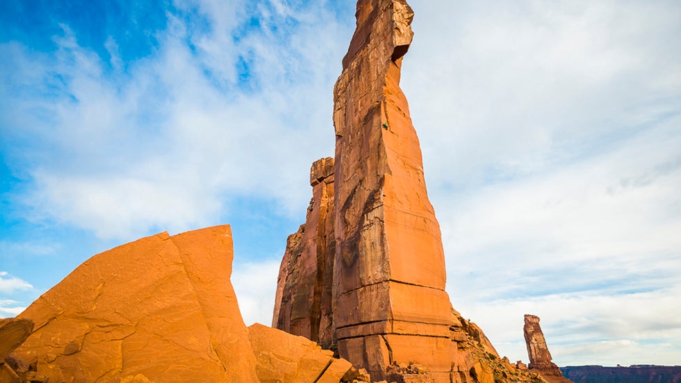 Madeleine Sorkin working the second pitch of Excommunication, 5.13, Castle Valley Utah. (Jeremiah Watt)
