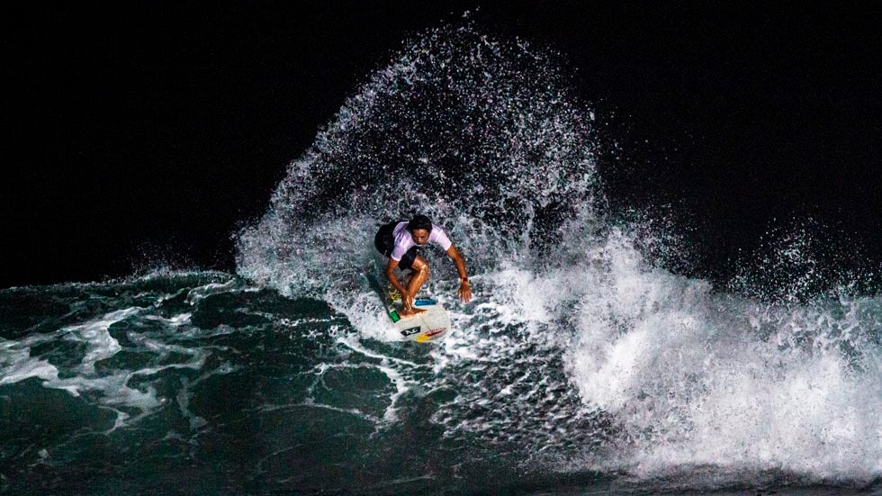 Koko Mitsua surfs during Red Bull Night Riding in Keramas, Bali, Indonesia on April 23, 2013. (Konstantin Trubavin/Red Bull Content Pool)