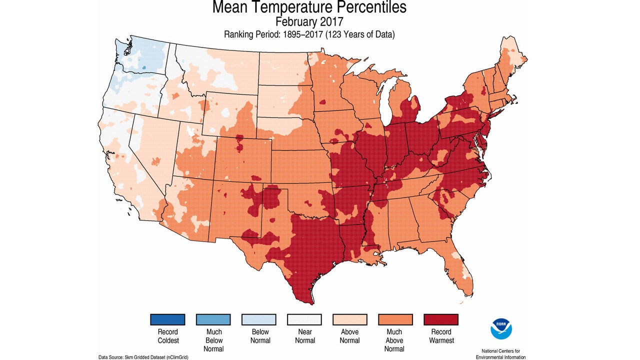 Record Warmth in 16 States in February Caps Mild, Wet Winter in 