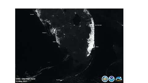 South Florida as seen in a May 11, 2017 photo made by the Suomi satellite. (NOAA)