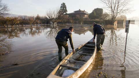 Flooded farmlands after the torrential downpours caused flash flooding and disruption across much of northern Italy. 