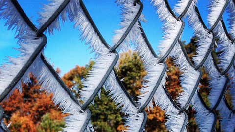 Hoarfrost and fall foliage on Oct. 19, 2015 near Corning, New York. (Photo credit: Colleen Hart/The Weather Channel Facebook page)