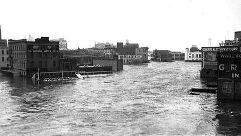 Flood waters swamp Houston, Texas in December 1935.