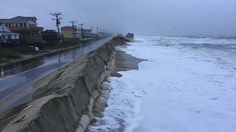 Beach erosion in Kitty Hawk, North Carolina, along Highway 12 on September 26, 2015. (OBX Sunrise/Facebook)