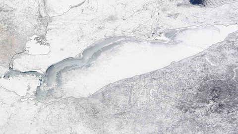 Lake Erie on Feb. 15, 2015. The lake is nearly 100 percent frozen. (Credit: NASA)