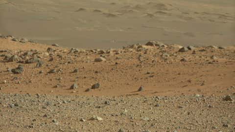 This is the lower portion of the image in the second slide. The gravelly area around Curiosity's landing site is visible in the foreground. Credit: NASA