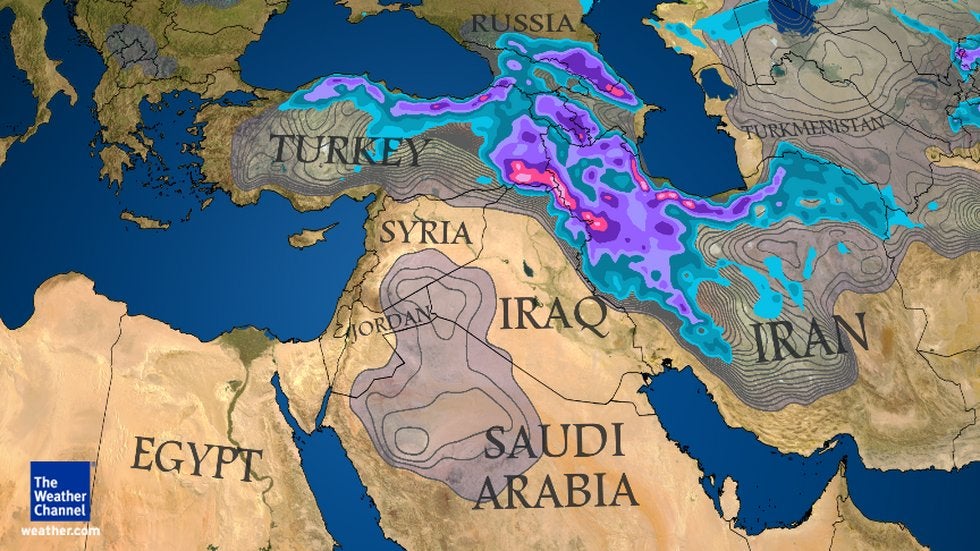 Middle East Cold Snow map for Dec. 9, 2015