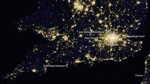 Billions of people will see London through many different lenses during the 2012 Olympic Games. None of those views will look quite like this one from the Suomi National Polar-orbiting Partnership satellite taken March 27, 2012.