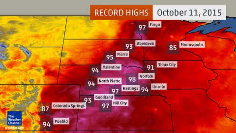 Selected daily record high temperatures set Sunday, Oct. 11, 2015.