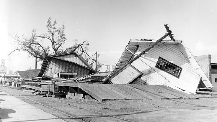 A photo from Newberg, Oregon showing damage from a wind storm in October of 1962.
