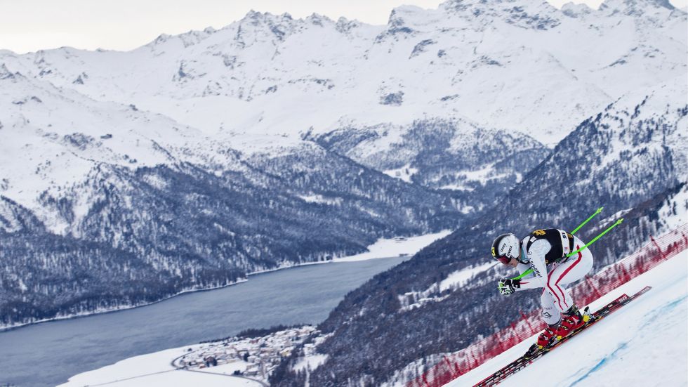 Kathrin Zettel of Austria speeds down the course during the Super G of the Super Combined of the women's Alpine Skiing World Cup event in St. Moritz, Switzerland, Friday, Dec. 7, 2012. 