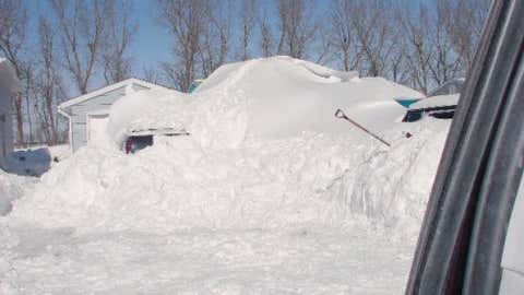  Amidon, located in rural southwest North Dakota, measured 24 inches of snow on February 28, 1998. Image: Huge snow pile in Mapleton, N.D. in March 2009 from iWitness Weather contributor Peesh25.