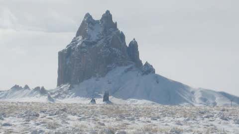 In far northeast New Mexico, Abbott reported three feet of snow on November 24, 1940. Image: Shiprock covered by snow in the northwest part of the state. From iWitness Weather contributor hellokitty.