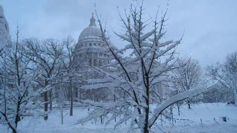 25 inches of snow was measured in Trempealeau on January 20, 1952. Image: A wintry view of the Wisconsin capitol city Madison. From iWitness Weather contributor ILvwthr25.