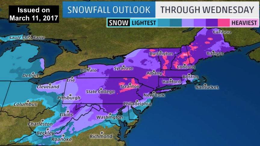 Winter Storm Stella Northeast forecast made on March 11, 2017, three days before arriving into the Northeast.