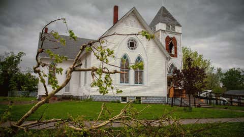 THURMAN, IA - APRIL 14: Damage from an apparent tornado is seen April 14, 2012 in Thurman, Iowa. The storms were part of a massive system that affected areas from Northern Nebraska south through Oklahoma. (Photo by Eric Francis/Getty Images)