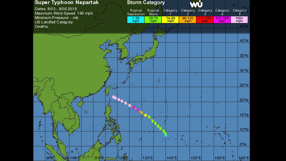 Storm History of Nepartak from a Tropical Depression (June 2, 2016) to a Super Typhoon Approaching Taiwan (June 7, 2016)