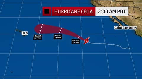 Forecast Track For Tropical Storm Celia (cone in red) as depicted on www.weathernow24.com July 11,2016.