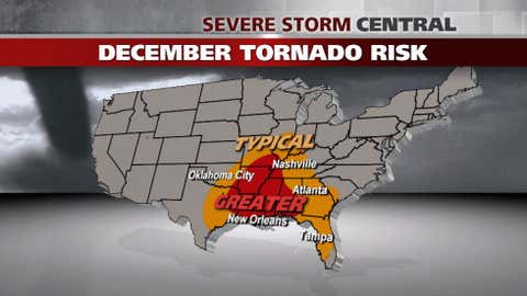 30-year average number of tornadoes through 2011: 25