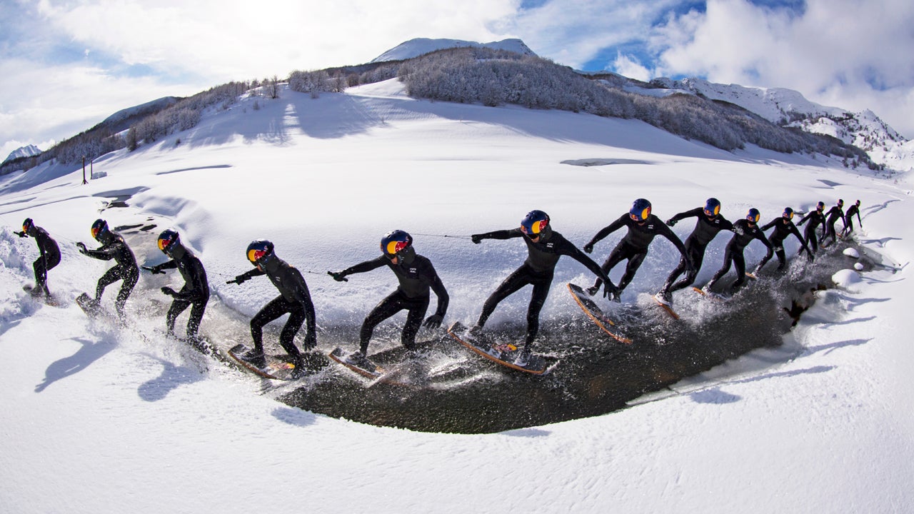 Brian Grubb navigates the curves of Icy Creek (which locals call 'Dragon's Tail') in Bjelasnica, Bosnia-Herzegovina as he 'wakeskates' both the water and snow of the mountain. (Andreas Mohaupt /Red Bull Content Pool)