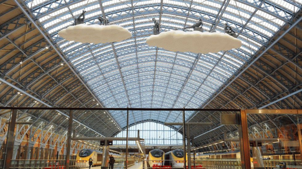 'Cloud Meteoros' by sculptors Lucy and Jorge Orta, which was unveiled on April 18, 2013, floats above St Pancras Station in London, England. (Photo: Stuart C. Wilson/Getty Images for HS1 Ltd)