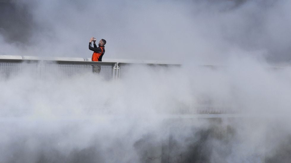 Fujiko Nakaya's 'Fog Bridge' debuted at San Francisco's Exploratorium in April 2013. The fog installation stretches across the 150-foot-long pedestrian bridge that spans the water between Piers 15 and 17. (Photo: Amy Snyder)