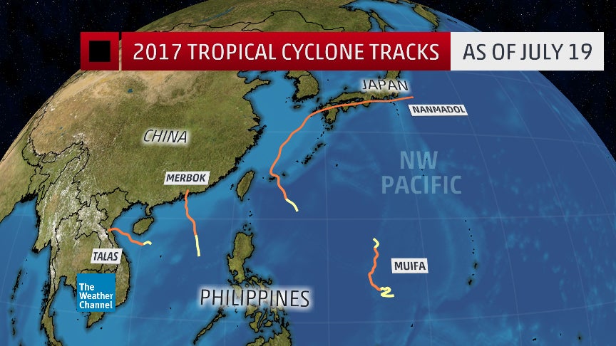 Tracks of 2017 western Pacific tropical storms through July 19.