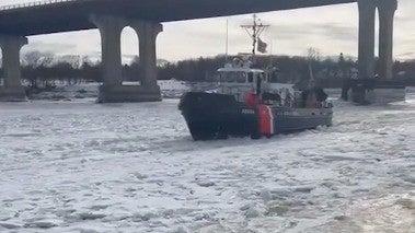 Coast Guard Ships Break Up Ice On Maine River
