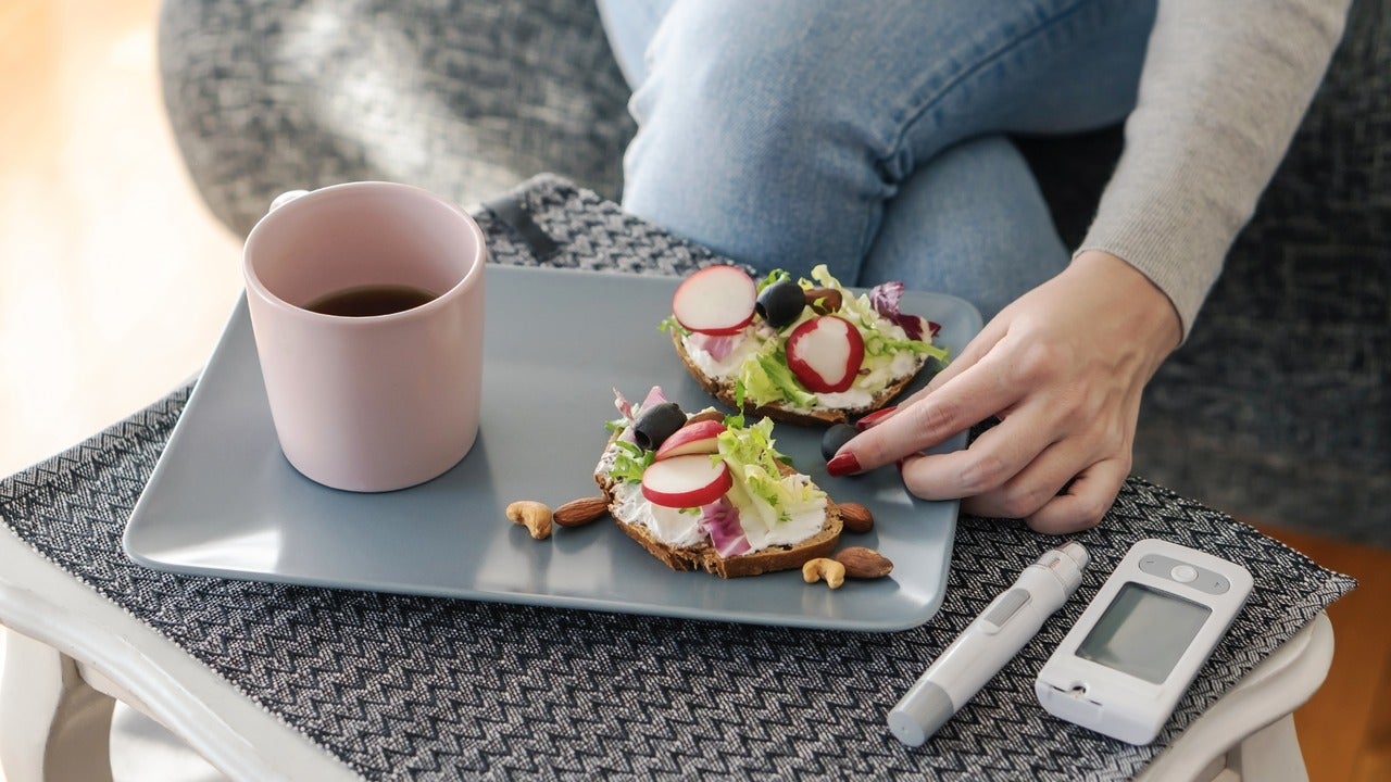 Tray of food and coffee