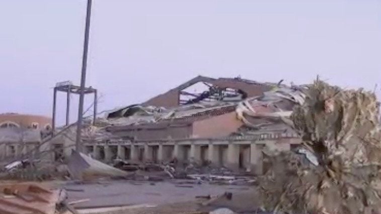 High School Heavily Damaged By Tornado In Wynne, Arkansas