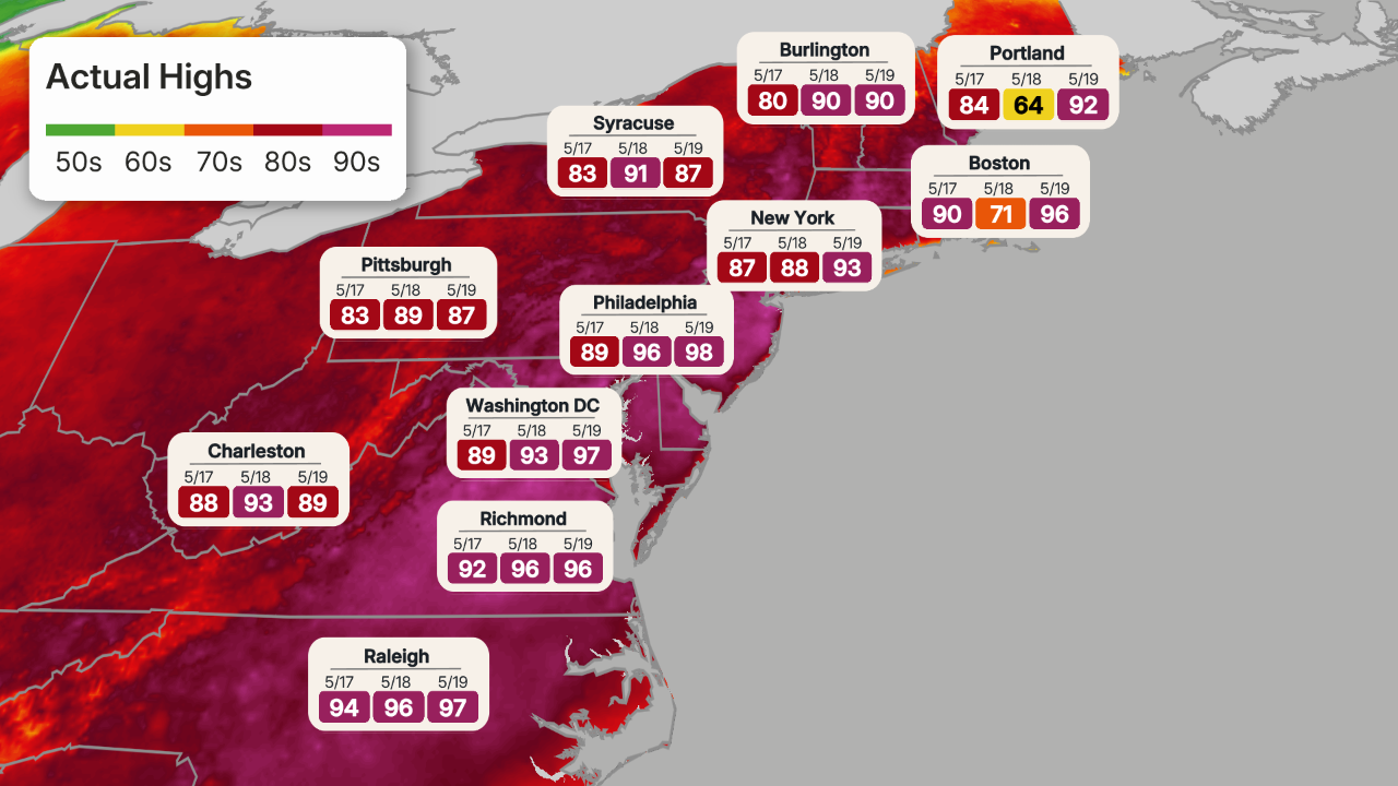 Northeast record heat May 2026