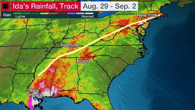 Hurricane Ida rainfall track