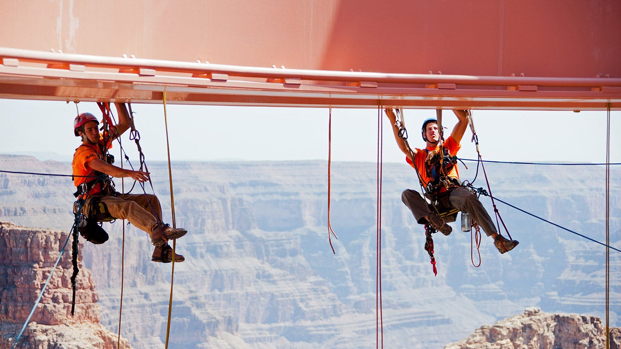 Cleaners Dangle off a Glass Bridge in the Grand Canyon (PHOTOS) | The  Weather Channel, image size:1280x720