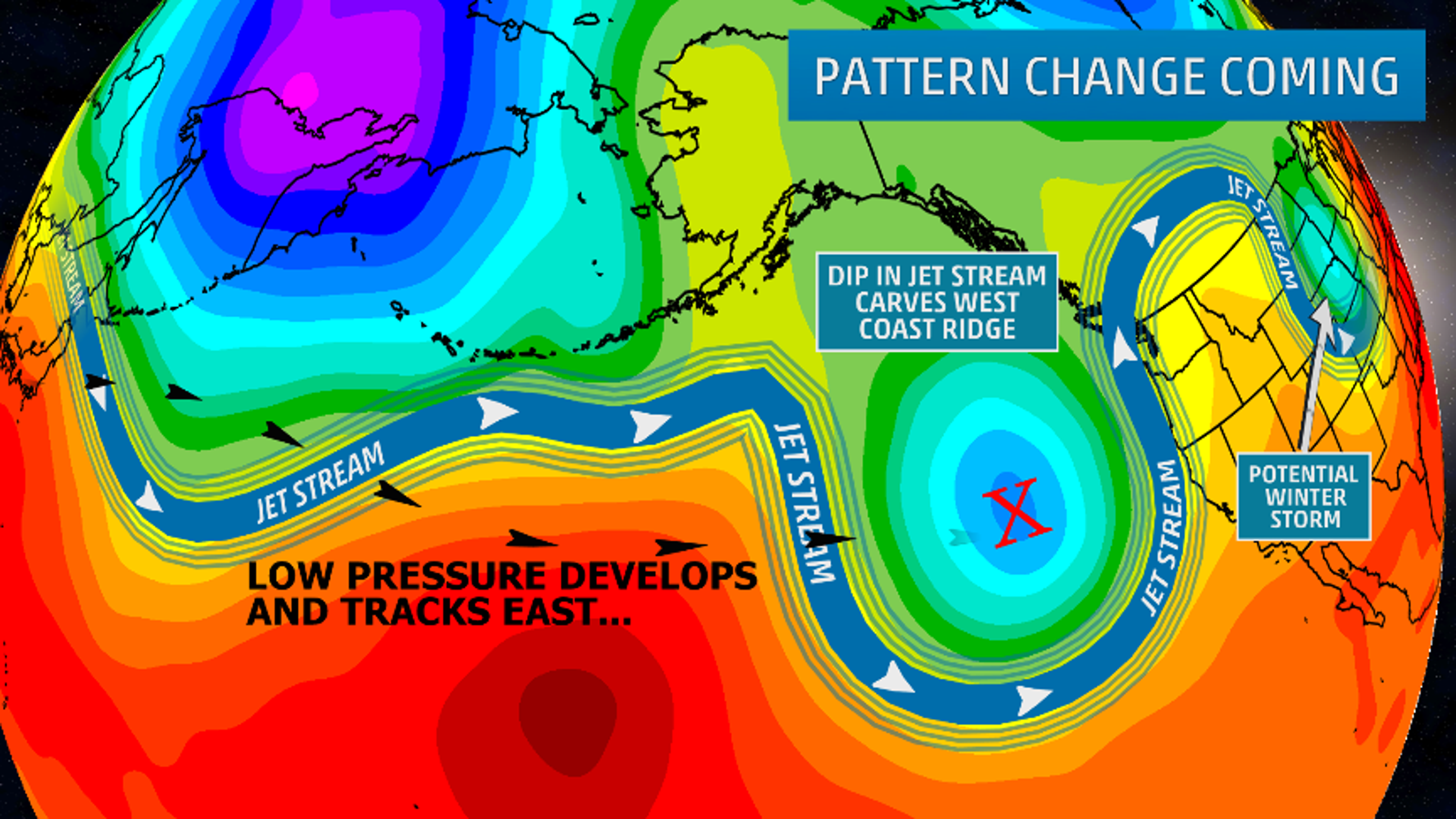 Evolution of this week's weather pattern.