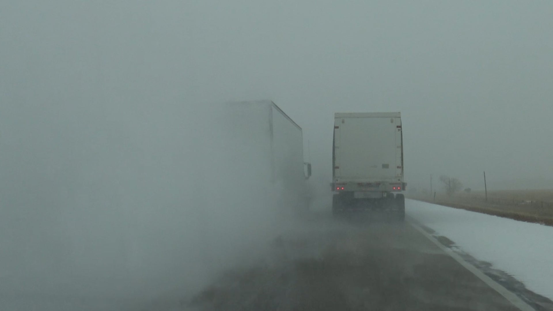 Passing Semi Creates Whiteout Conditions On Interstate