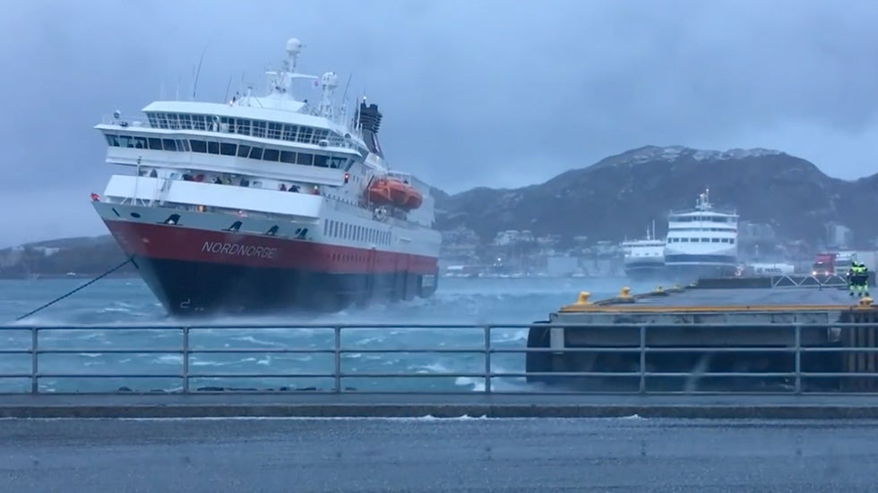 Cruise Ship Docks in Wild Winds in Norway The Weather Channel