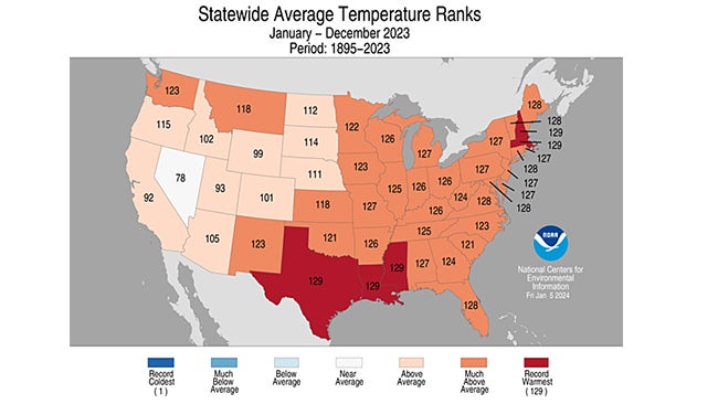 NOAA billion dollar disasters 2023 record December warmth