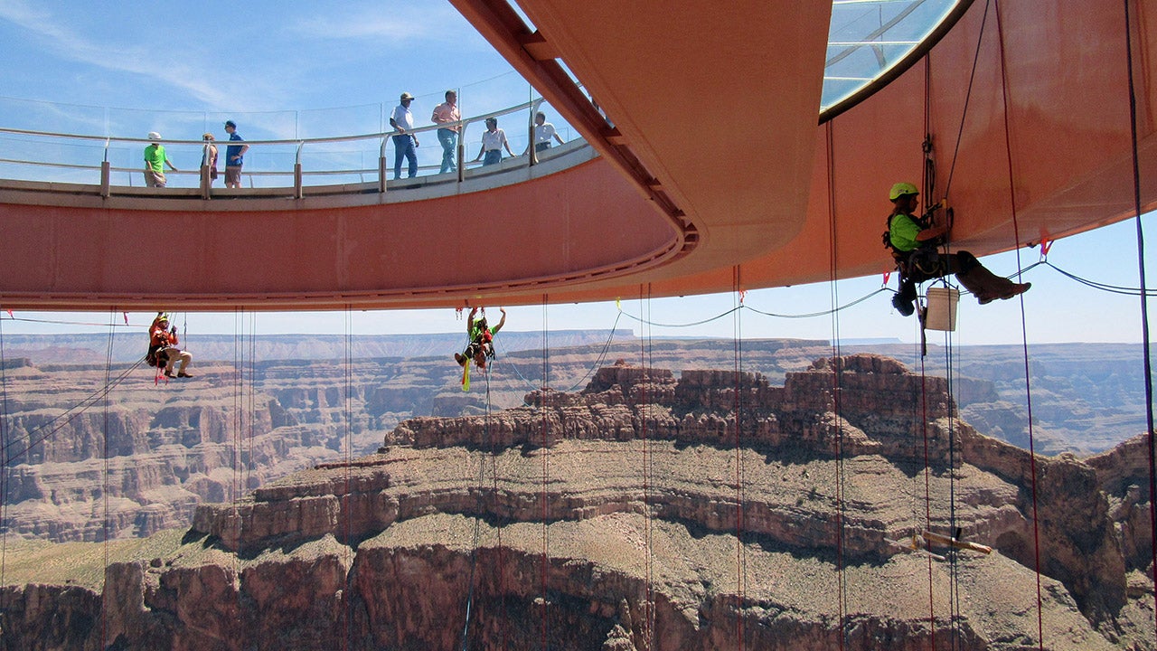 Cleaners Dangle off a Glass Bridge in the Grand Canyon (PHOTOS) | The  Weather Channel, image size:1280x720