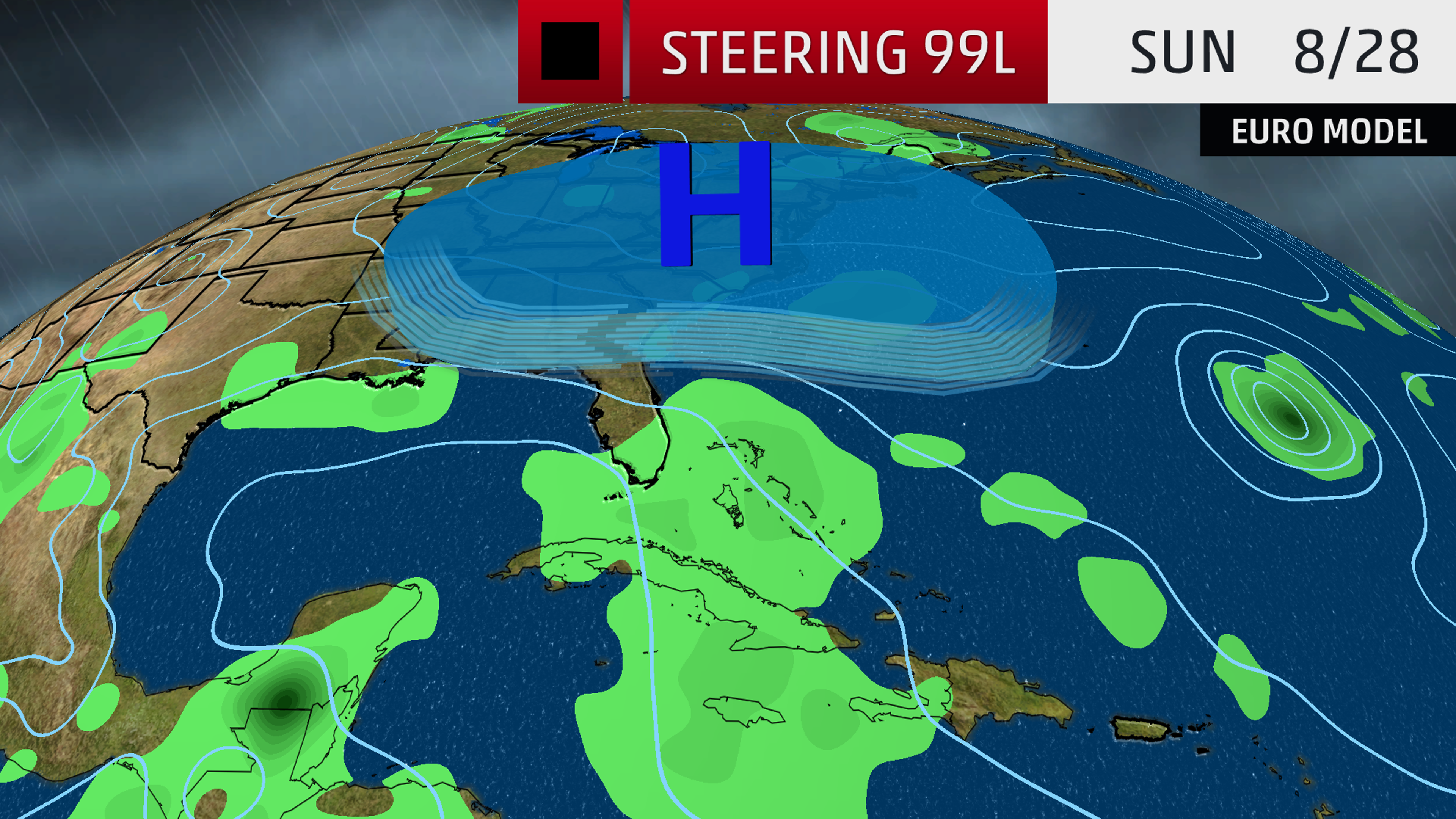 High pressure locked in over the Carolinas should continue to keep steering flow out of the east-southeast through Sunday into Monday. 