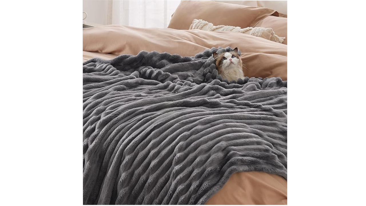 Bedsure Grey Fleece Throw Blanket