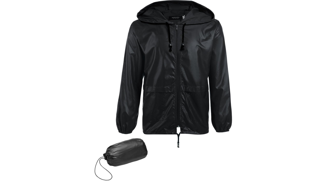 COOFANDY Men's Packable Rain Jacket Lightweight Waterproof Raincoat with Hood